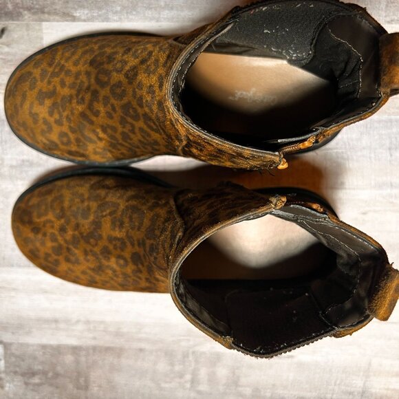 Cat & Jack Girls Brown Leopard Printed Ankle Boots Size 2 Side Zip Closure - Picture 9 of 14